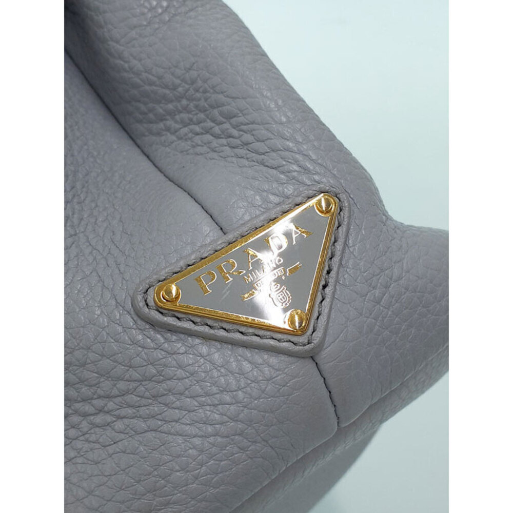 Prada Gray Leather Perforated Logo Tote Shoulder Bag Blue - Picture 9 of 9